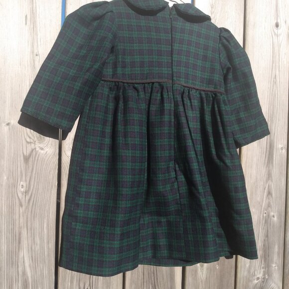 Vintage Baby Dress Dark Blue Green Plaid Toddler Christmas Old Fashioned - Picture 15 of 16